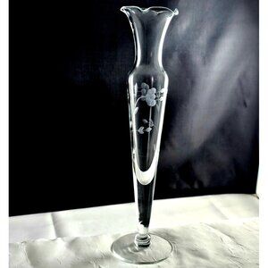 Princess House Heritage Bud Vase 10" crimped edge etched crystal vintage flower